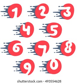 Numbers set logos with fast speed water, fire, energy lines. Vector elements for sportswear, t-shirts, labels or posters.