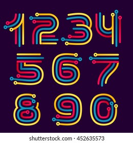 Numbers set logos formed by electric line. Vector design for banner, presentation, web page, card, labels or posters.