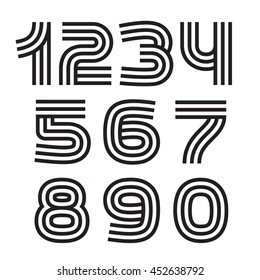 Numbers set logos formed by parallel lines. Vector design for banner, presentation, web page, card, labels or posters.