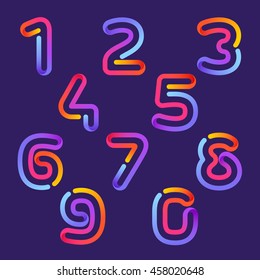 Numbers set logos formed by colorful neon line. Vector design for banner, presentation, web page, card, labels or posters.