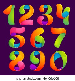 Numbers set logos in funny colorful style. Vector design for banner, presentation, web page, card, labels or posters.