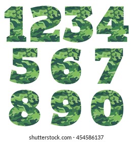 Numbers set logos green camouflage. Vector design for banner, presentation, web page, card, labels or posters.