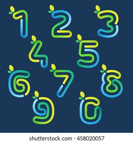 Numbers set logos with green leaves. Vector design template elements for ecology application, presentation, web page, card.