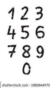 Numbers set logos hand drawn with dry brush. Rough strokes style. Vector grunge style design elements for T-shirt, label, badge, card or poster.