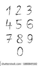 Numbers set logos hand drawn with dry brush. Rough strokes style. Vector grunge style design elements for T-shirt, label, badge, card or poster.