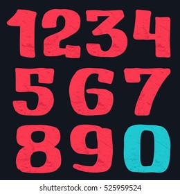 Numbers set logos hand drawn with bold brush. Manual tracing with clean lines and grunge texture. Vector elements for T-shirt, label, badge, card or poster.