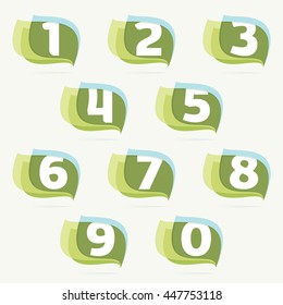 Numbers set logos in leaves or flags icon. Colorful vector design for banner, presentation, web page, app icon, card, labels or posters.