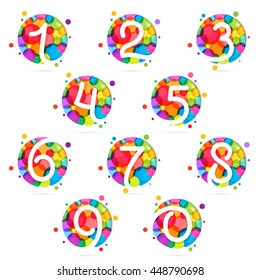 Numbers set logos with rainbow dots. Colorful vector design for banner, presentation, web page, card, labels or posters.