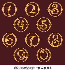 Numbers set logos in vintage circle. Luxury vector design for banner, presentation, web page, card, labels or posters.