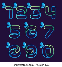 Numbers set logos with water waves and drops. Vector design for ecology company, card, labels or posters.