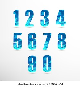 Numbers set in low poly style in blue color.. Vector illustration.