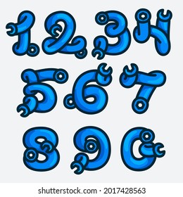 Numbers set made of wrenches. Vector typeface for repair services, tools shop identity, crafts posters, etc.