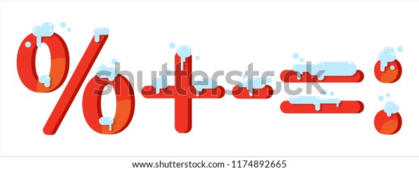 Numbers. set of\
mathematical symbols %, +, -, =, :  in the snow. Percent signs,\
plus, minus, equals, divide for the new year, Christmas, winter.\
Flat vector\
illustration