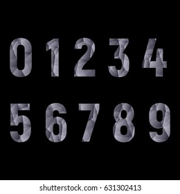 Numbers set in modern polygonal crystal style. Vector illustration colorful bright number design. Abstract grey numbers
