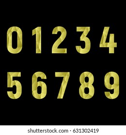 Numbers set in modern polygonal crystal style. Vector illustration colorful bright number design. Abstract yellow numbers