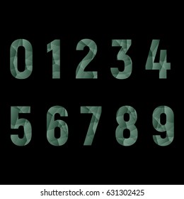 Numbers set in modern polygonal crystal style. Vector illustration colorful bright number design. Abstract green numbers
