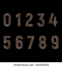 Numbers set in modern polygonal crystal style. Vector illustration colorful bright number design. Abstract brown numbers
