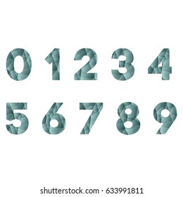 Numbers set in modern polygonal crystal style. Vector illustration colorful bright number design. Abstract numbers