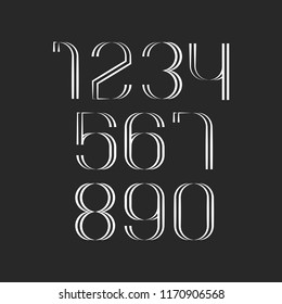 Numbers set in monogram style, the 1, 2, 3, 4, 5, 6, 7, 8, 9, 0 figures of two thin lines for postcards, posters or calendar dates, a minimalist style design element for the typography.