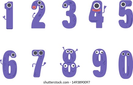 Numbers set in monster style . number vector illustration