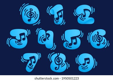 Numbers Set With Musical Note. Vector Negative Space Style Icon For Sound Media Company, Audio Magazine, Song And Dance  Poster.