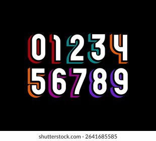 Numbers set, numerals 0, 1, 2, 3, 4, 5, 6, 7, 8, 9 made in art style, vector illustration 10EPS