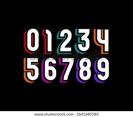 Numbers set, numerals 0, 1, 2, 3, 4, 5, 6, 7, 8, 9 made in art style, vector illustration 10EPS