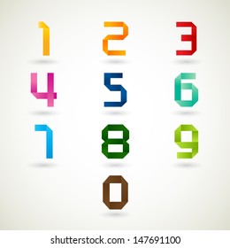 Numbers set origami style with bright colors. Vector illustration.