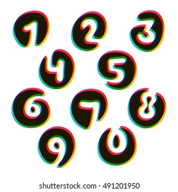 Numbers set overlay logos with color shift. Negative space design. Vector elements for posters, t-shirts and cards.