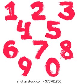 Numbers set painted with a dry brush. Hand drawn font. Vector grunge style design elements for use in posters or prints.