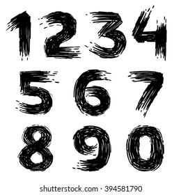 Numbers set painted with a felt pen. Handwritten font. Vector grunge style design elements for use in posters or prints.
