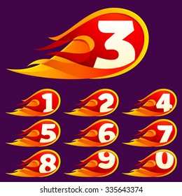 Numbers set with red fire flames. Vector design template elements for your application or corporate identity.