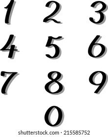 numbers set with shadows, vector.  