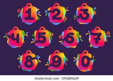 Numbers set with shopping bag and Sale icons. Vector template perfect to use in your special offer label, one day deal banner, final discount identity.