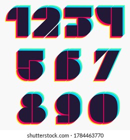 Numbers set with stereo effect. Vibrant glossy colors font perfect to use in any disco labels, dj logos, electromusic posters, bright identity, etc.