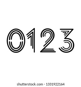 Numbers set thin line monogram math symbols, linear black and white typography design element mathematics symbols 0, 1, 2, 3