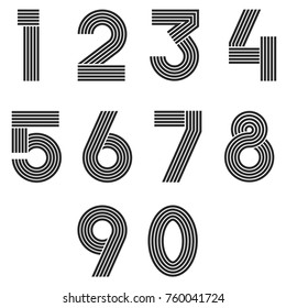 Numbers set thin line monogram math symbols, linear black and white typography design element mathematics symbols 1, 2, 3, 4, 5, 6, 7, 8, 9, 0