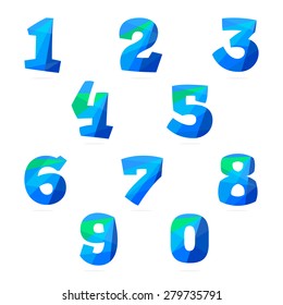 Numbers set in trendy polygonal crystal style, vector design template elements