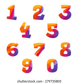 Numbers set in trendy polygonal crystal style, vector design template elements