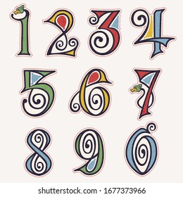 Numbers set in true celtic knot-spiral style. Perfect typeface for history identity, medieval print, tribal posters, etc.