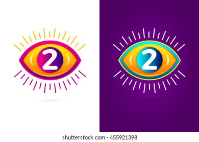 Numbers set two with eye icon. Vector eye care logo template.