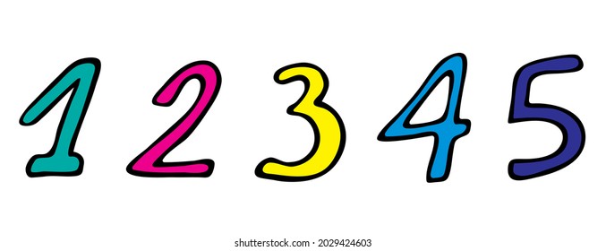 Numbers set vector color icon. Hand-drawn cartoon multi-colored numbers. Back to school education