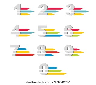 Numbers set. Vector illustration with color arrows
