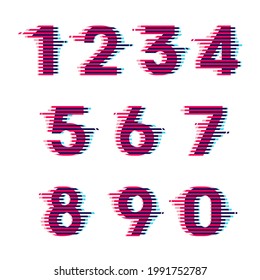 Numbers set with vibrant line glitch effect. Vector font perfect to use in your nightlife labels, expressive game screen, electronic identity.