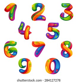 Numbers set in volume splash style, vector design template elements