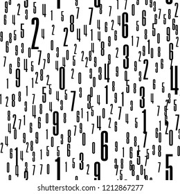Numbers Shapes Seamless Pattern in Vector, Numeral Seamless Wallpaper Pattern, Black and White Seamless Figures Vector Background, Mathematics Background, Different Numbers in Random Pattern