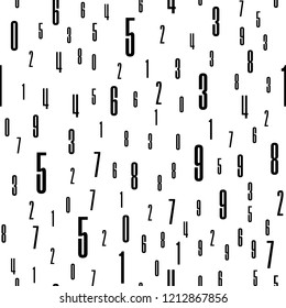 Numbers Shapes Seamless Pattern in Vector, Numeral Seamless Wallpaper Pattern, Black and White Seamless Figures Vector Background, Mathematics Background, Different Numbers in Random Pattern