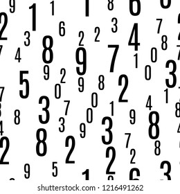 Numbers Shapes Seamless Pattern in Vector, Numeral Seamless Wallpaper Pattern, Black and White Seamless Figures Vector Background, Mathematics Background, Different Numbers in Random Pattern