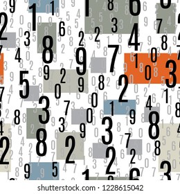 Numbers Shapes Seamless Pattern in Vector, Numeral Seamless Wallpaper Pattern, Black and White Seamless Figures Vector Background, Mathematics Background, Different Numbers in Random Pattern