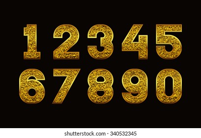 Numbers with a shimmering  texture and contour golden color